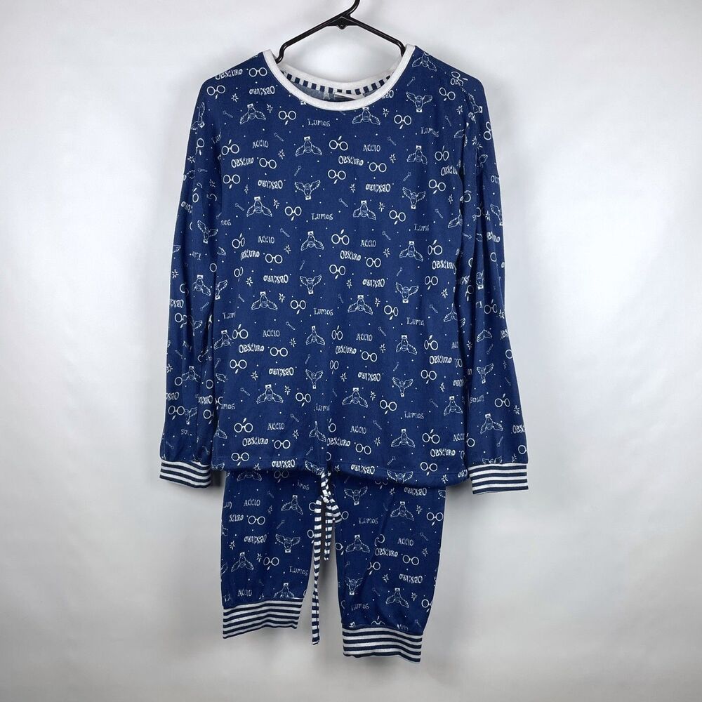 Wizarding World Harry Potter 2PC Pajama Set Women Medium M Navy Blue Spell Print